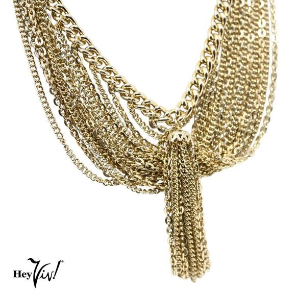 Vintage Hong Kong Chain Necklace Cascading Loops Center Tassel 18" Long -Hey Viv - Picture 2 of 6